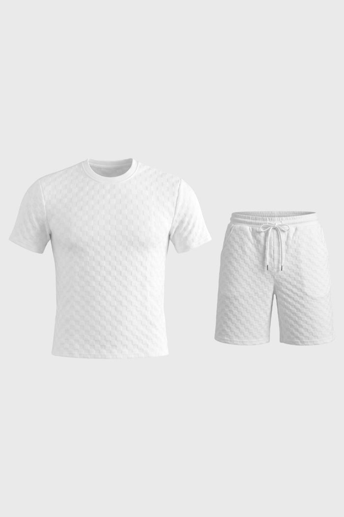 Herr Waffle T-Shirt Set Avslappnade Drawstring Shorts
