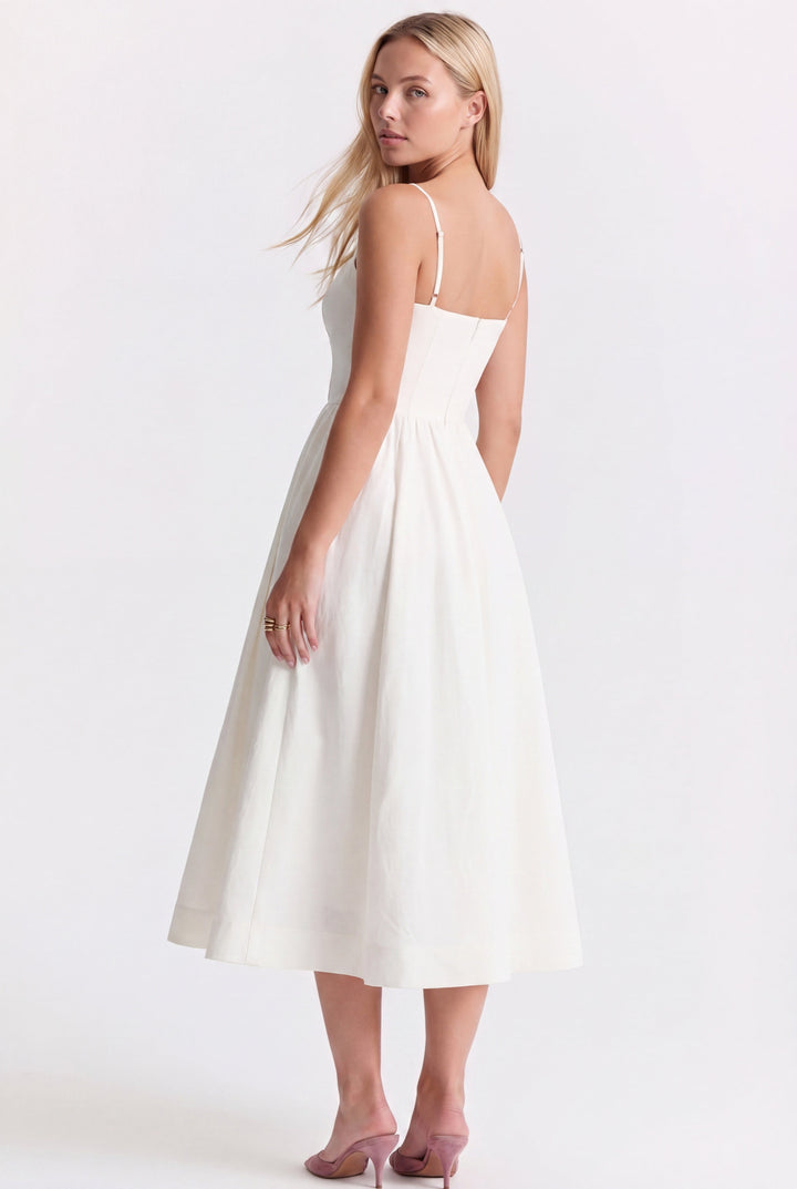 Kvinnors Midi Klänning Med Formad Bodice Fläkt Skirt Rem Design