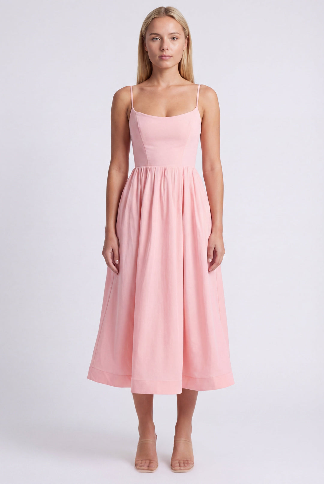 Kvinnors Midi Klänning Med Formad Bodice Fläkt Skirt Rem Design