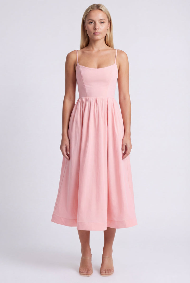 Kvinnors Midi Klänning Med Formad Bodice Fläkt Skirt Rem Design