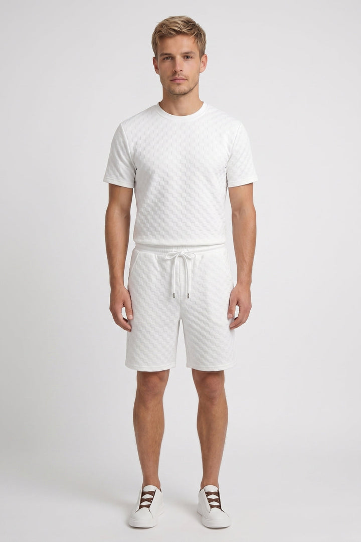 Herr Waffle T-Shirt Set Avslappnade Drawstring Shorts