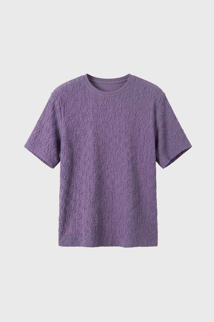 Herrars krinklad textur T-shirt avslappnad rundhalsad topp
