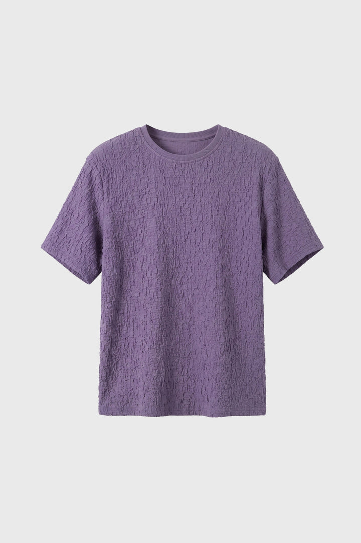 Herrars krinklad textur T-shirt avslappnad rundhalsad topp