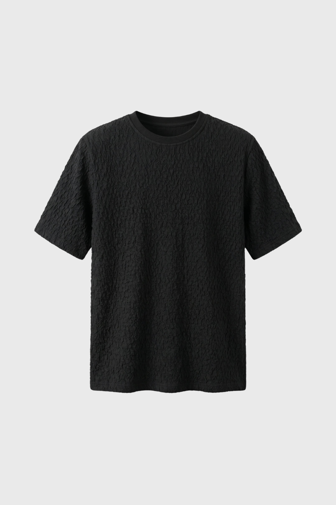 Herrars krinklad textur T-shirt avslappnad rundhalsad topp