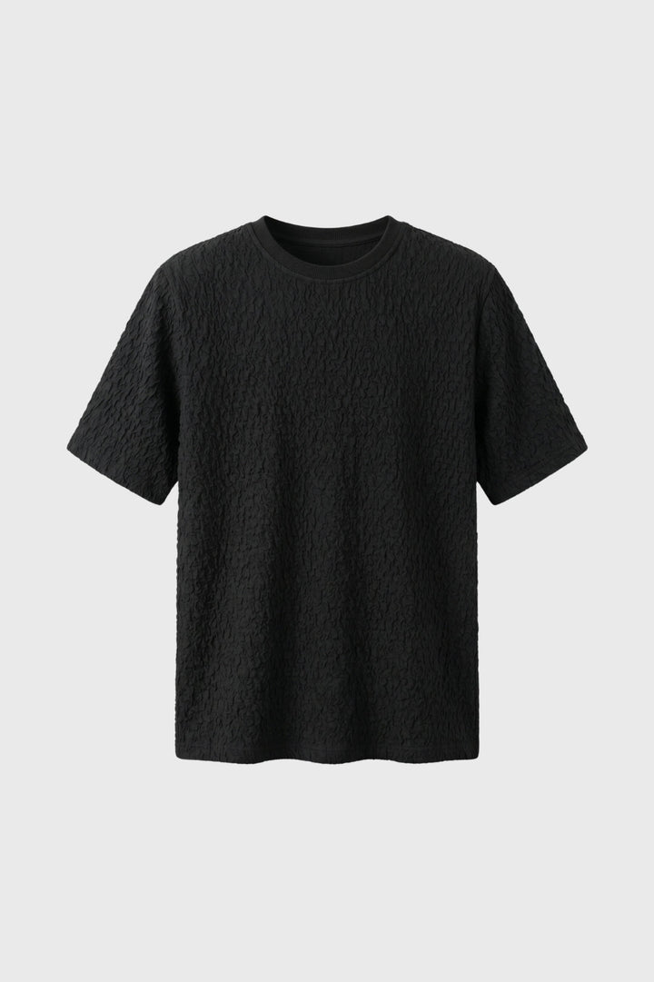 Herrars krinklad textur T-shirt avslappnad rundhalsad topp