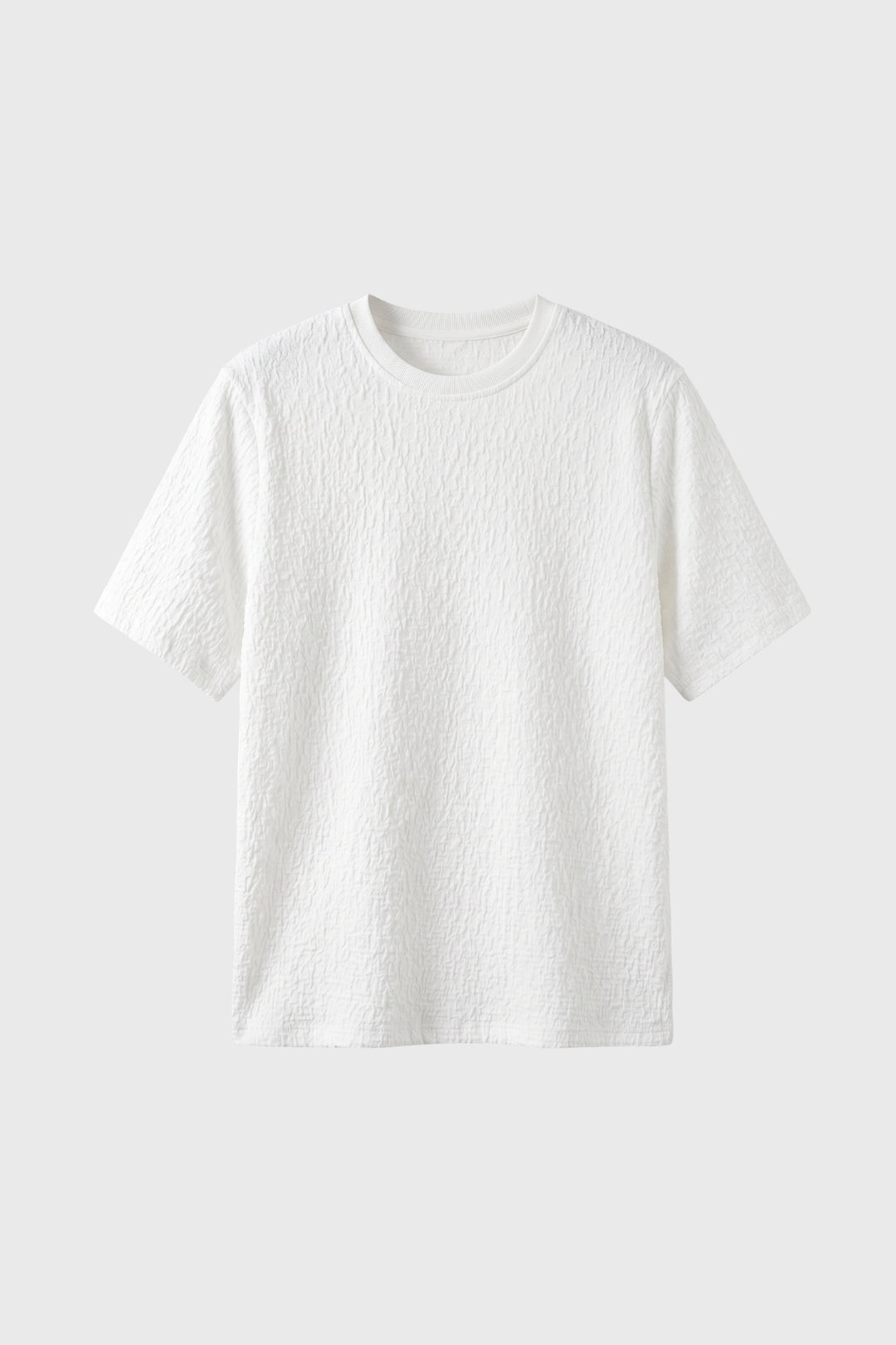 Herrars krinklad textur T-shirt avslappnad rundhalsad topp