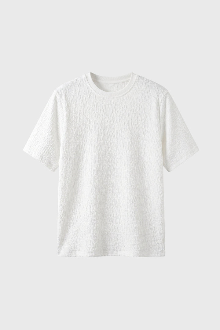 Herrars krinklad textur T-shirt avslappnad rundhalsad topp