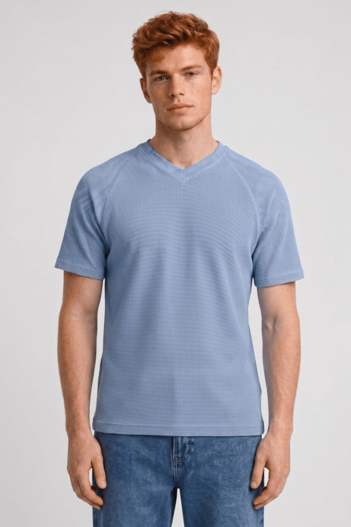 Herrars strukturerad V-ringad T-shirt med kort ärm