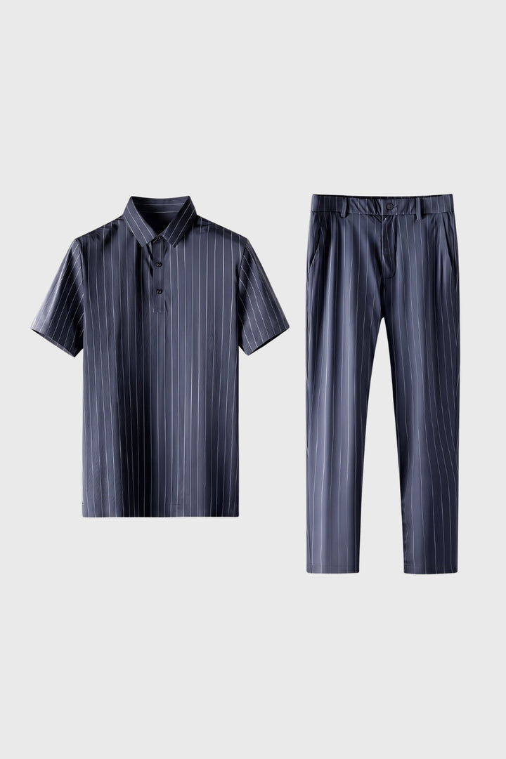 Herrarnas tryckta polo-set med skräddarsydda byxor, smart outfit