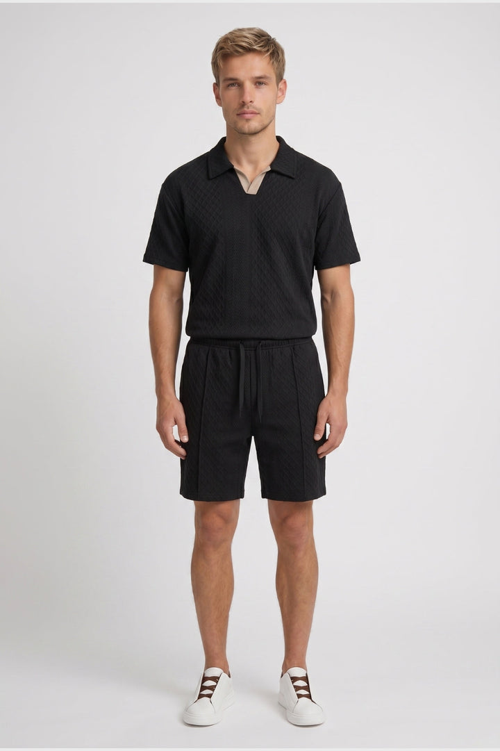 Herrarnas Texturerade Poloset Med Dragsko Resortshorts