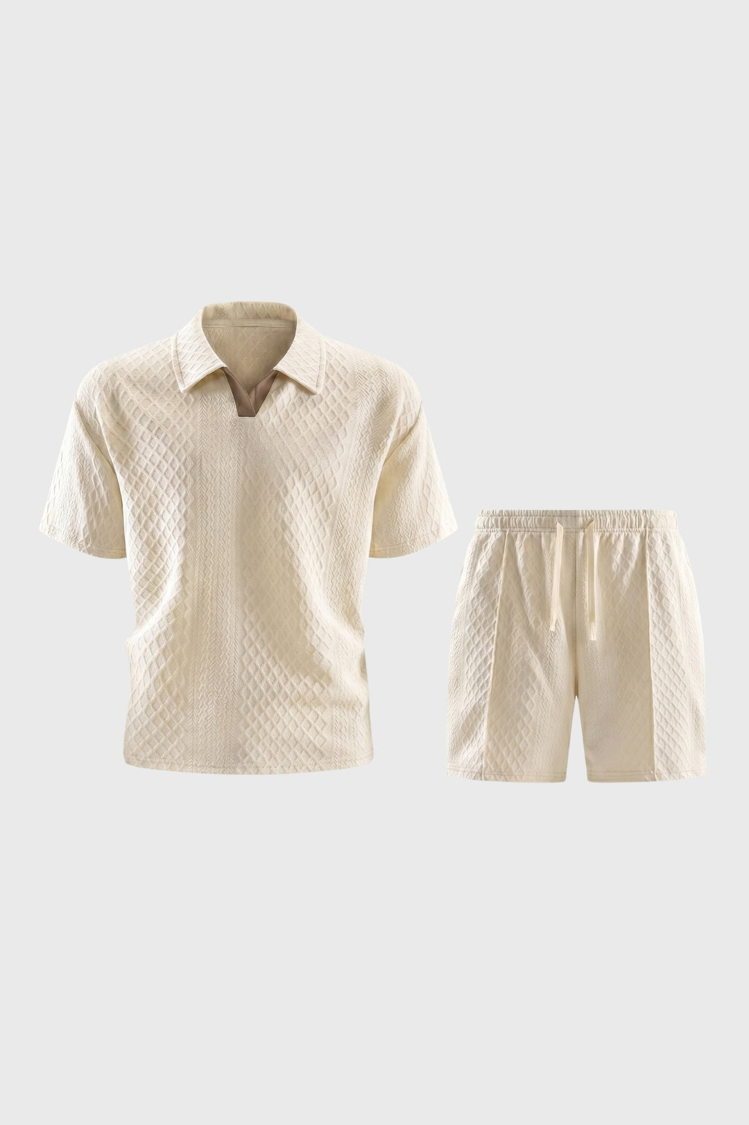 Herrarnas Texturerade Poloset Med Dragsko Resortshorts