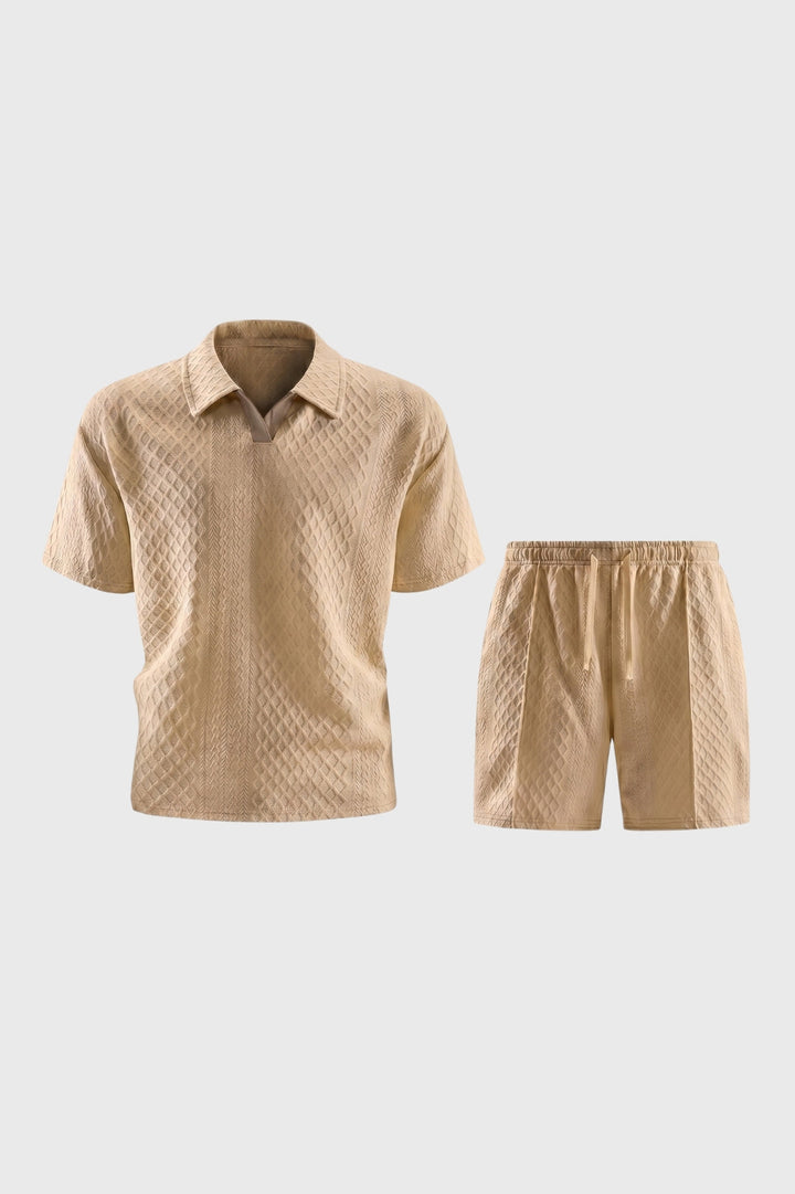 Herrarnas Texturerade Poloset Med Dragsko Resortshorts