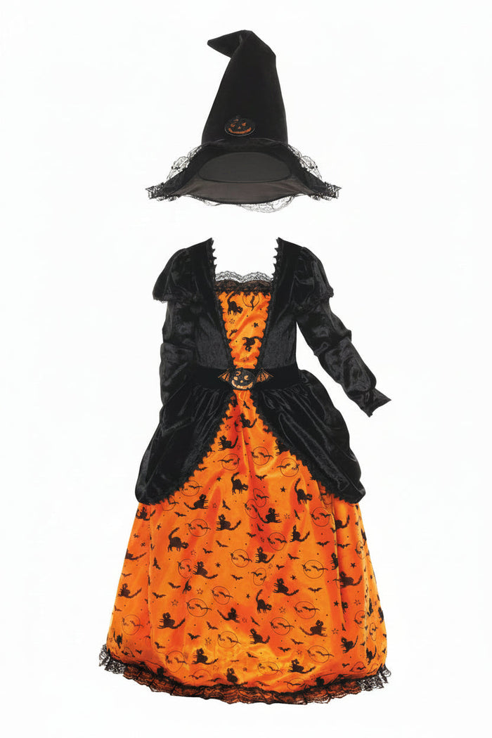 Barns Pumpa Häxa Klänning och Hatt Halloween Kostym