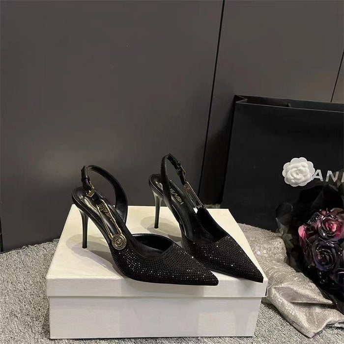 Kvinnors Strass Slingback Klackar Spetsiga Stiletto Kvällsskor