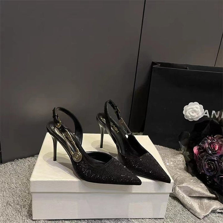 Kvinnors Strass Slingback Klackar Spetsiga Stiletto Kvällsskor