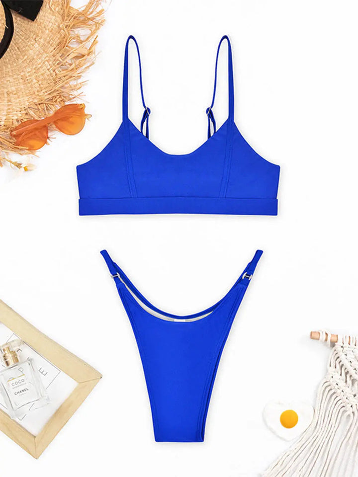Kvinnors Minimalistiska Bikini Set med Högskurna Bottoms