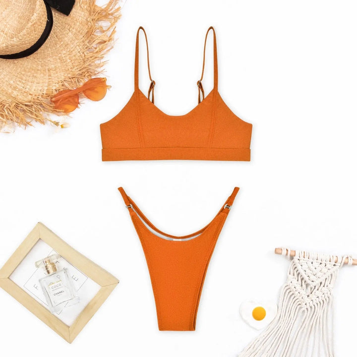 Kvinnors Minimalistiska Bikini Set med Högskurna Bottoms