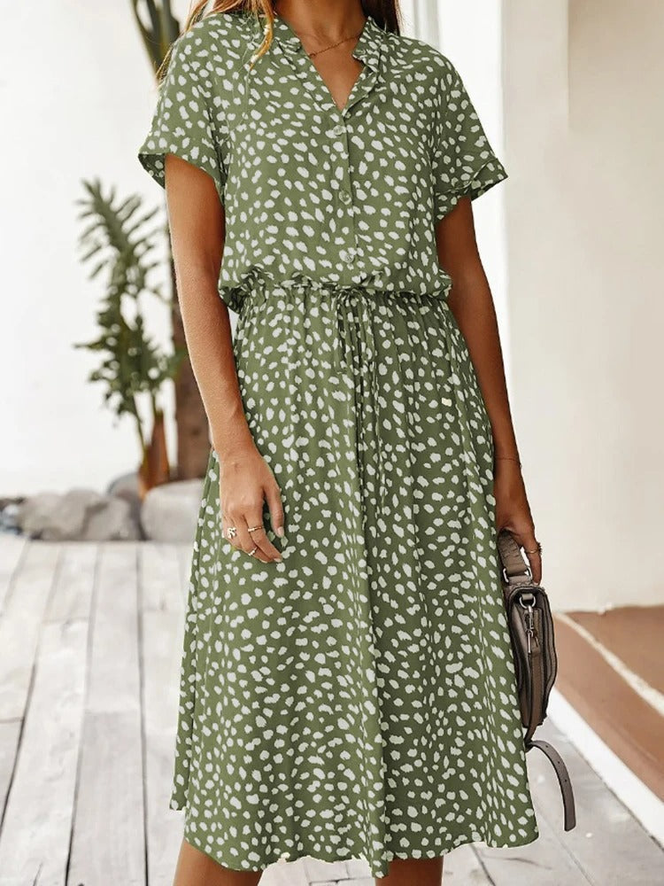 Kvinnors Midi Sommarklänning Justerbar Midja Lättviktig Tryckt Avslappnad Elegant Semesteroutfit