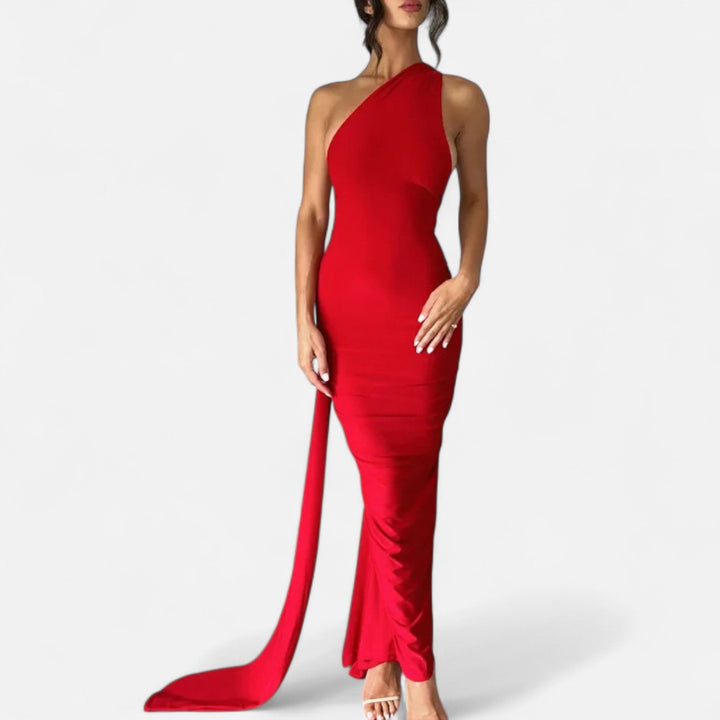 Kvinnors Enaxlad Halterneck Maxi Klänning – Fitted Gown för Kvällsevenemang