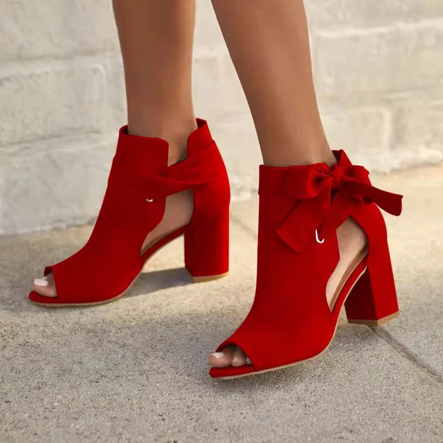Kvinnors Peep Toe Stövlar med Slips Detalj och Klack