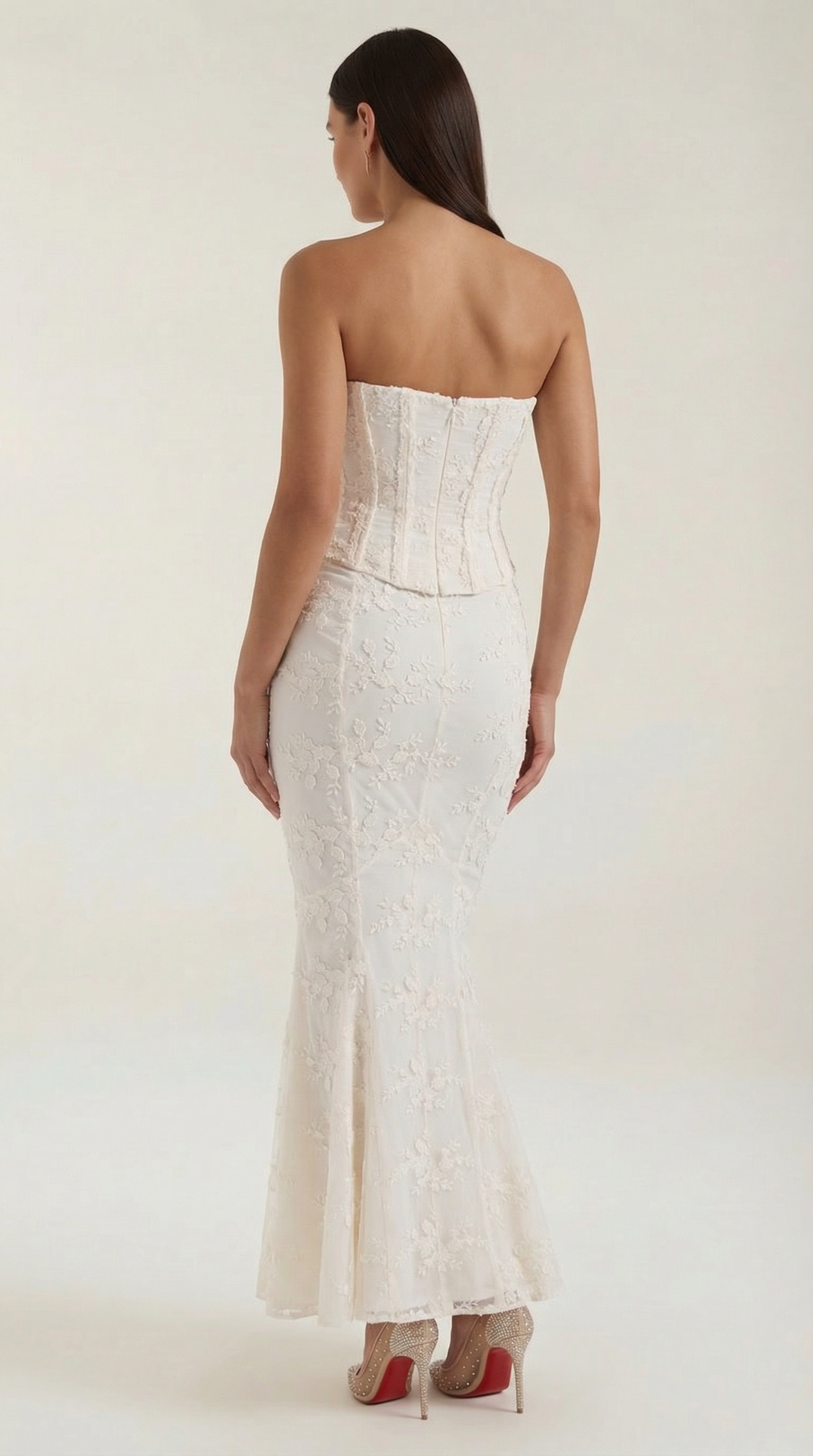 Kvinnors Strapless Spets Korsett Mermaid Maxi Tillställningsklänning