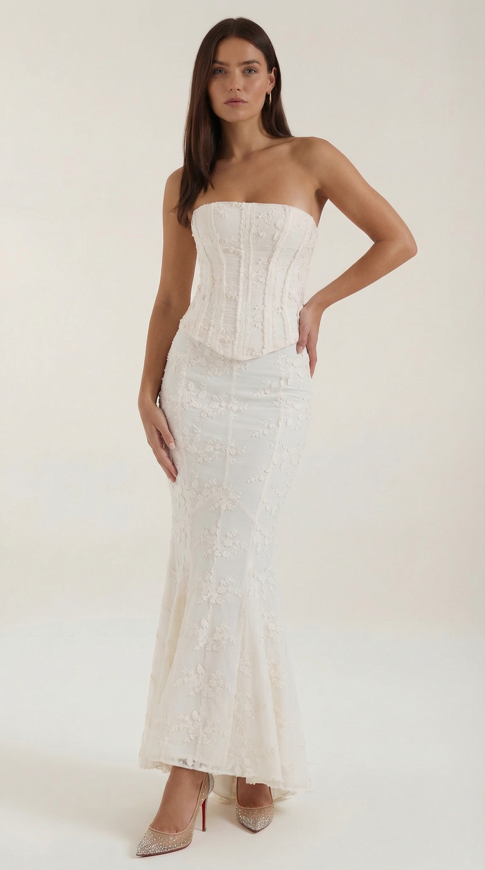 Kvinnors Strapless Spets Korsett Mermaid Maxi Tillställningsklänning