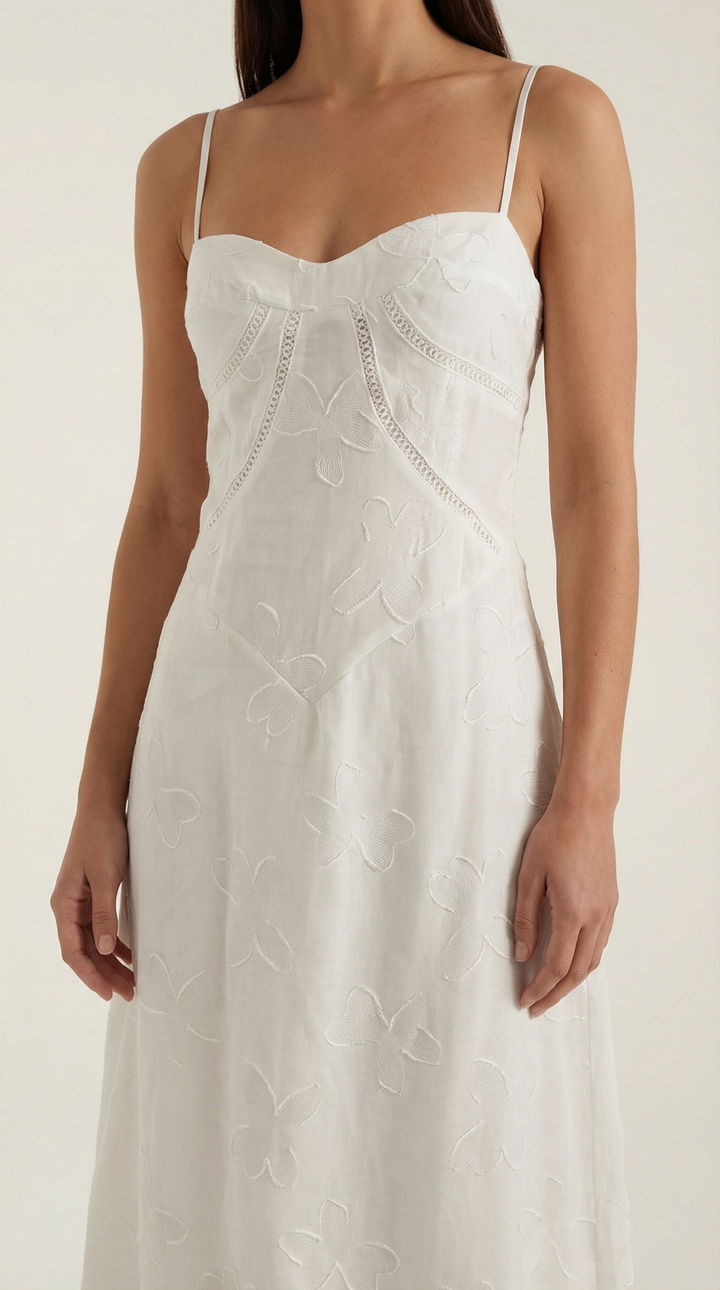 Kvinnors Sweetheart Jacquard Maxi Klänning med Delikata Remmar