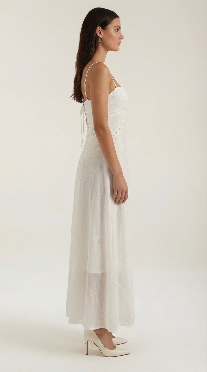 Kvinnors Sweetheart Jacquard Maxi Klänning med Delikata Remmar