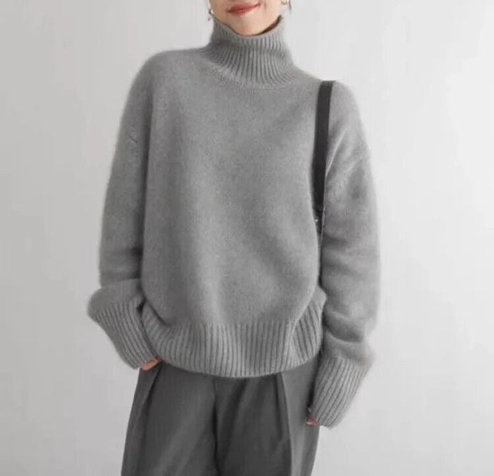 Kvinnors Cashmere Turtleneck Tröja Mjuk Stickad Avslappnad Passform