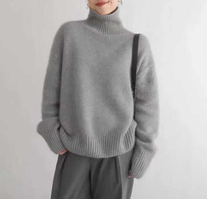 Kvinnors Cashmere Turtleneck Tröja Mjuk Stickad Avslappnad Passform