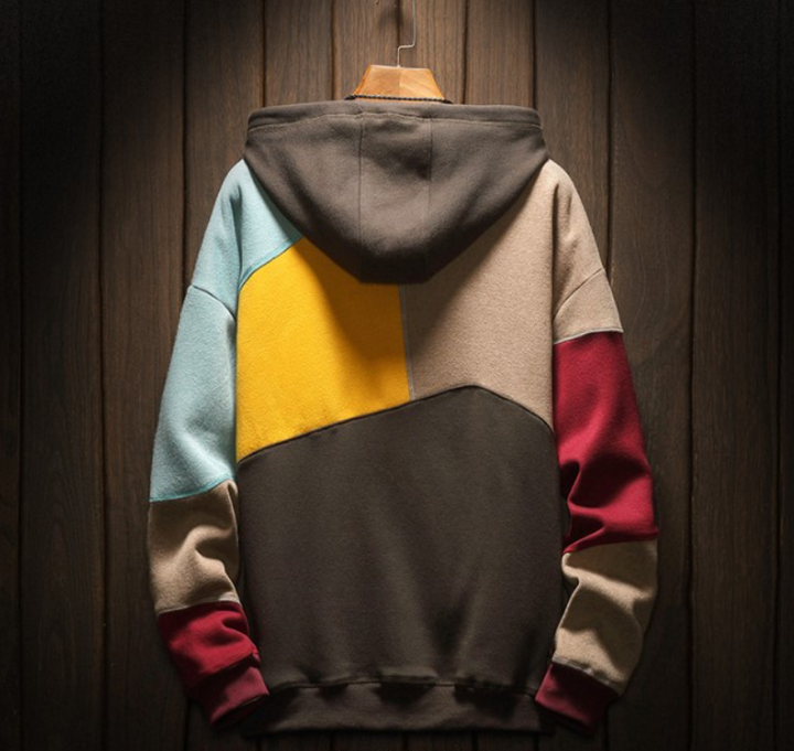 Herrens Färgblock Pullover Hoodie – Avslappnad Känguruficka Sweatshirt för Avslappnad Vinterbruk