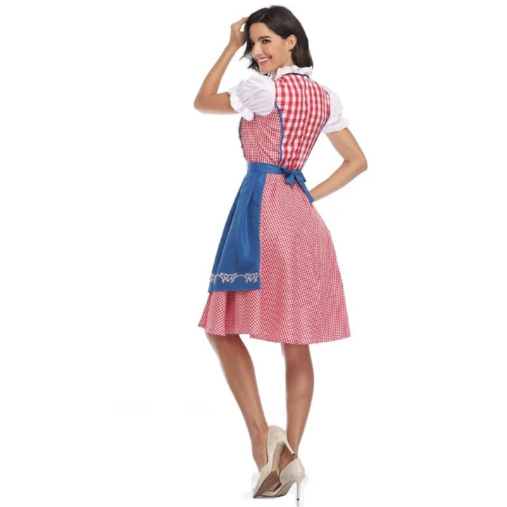 Kvinnors Rutig Dirndl Klänning – Snörning Oktoberfest Midi med Förkläde