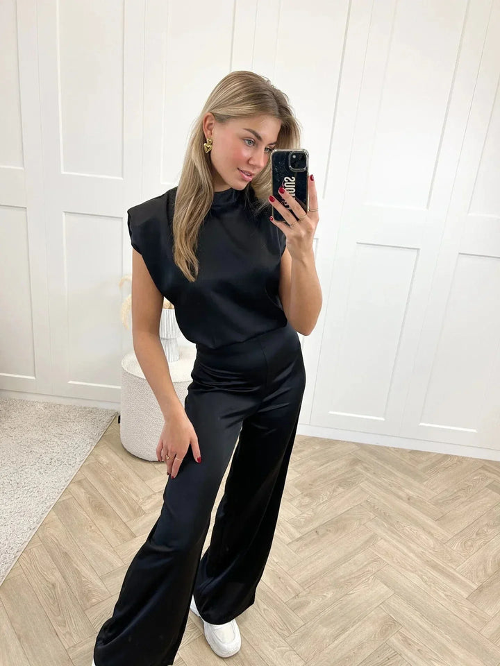 Kvinnors Eleganta Vida Byxdress Ärmös Hög Hals Flödande Kvällsavslappnad Chic Outfit