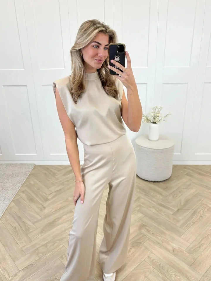 Kvinnors Eleganta Vida Byxdress Ärmös Hög Hals Flödande Kvällsavslappnad Chic Outfit
