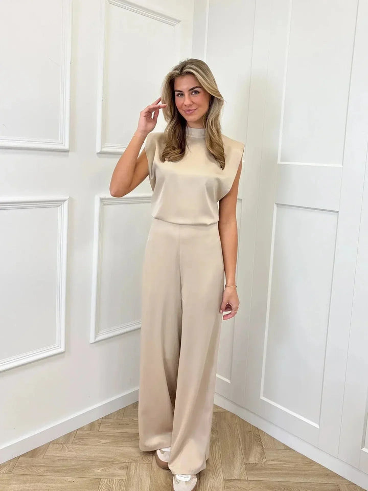Kvinnors Eleganta Vida Byxdress Ärmös Hög Hals Flödande Kvällsavslappnad Chic Outfit