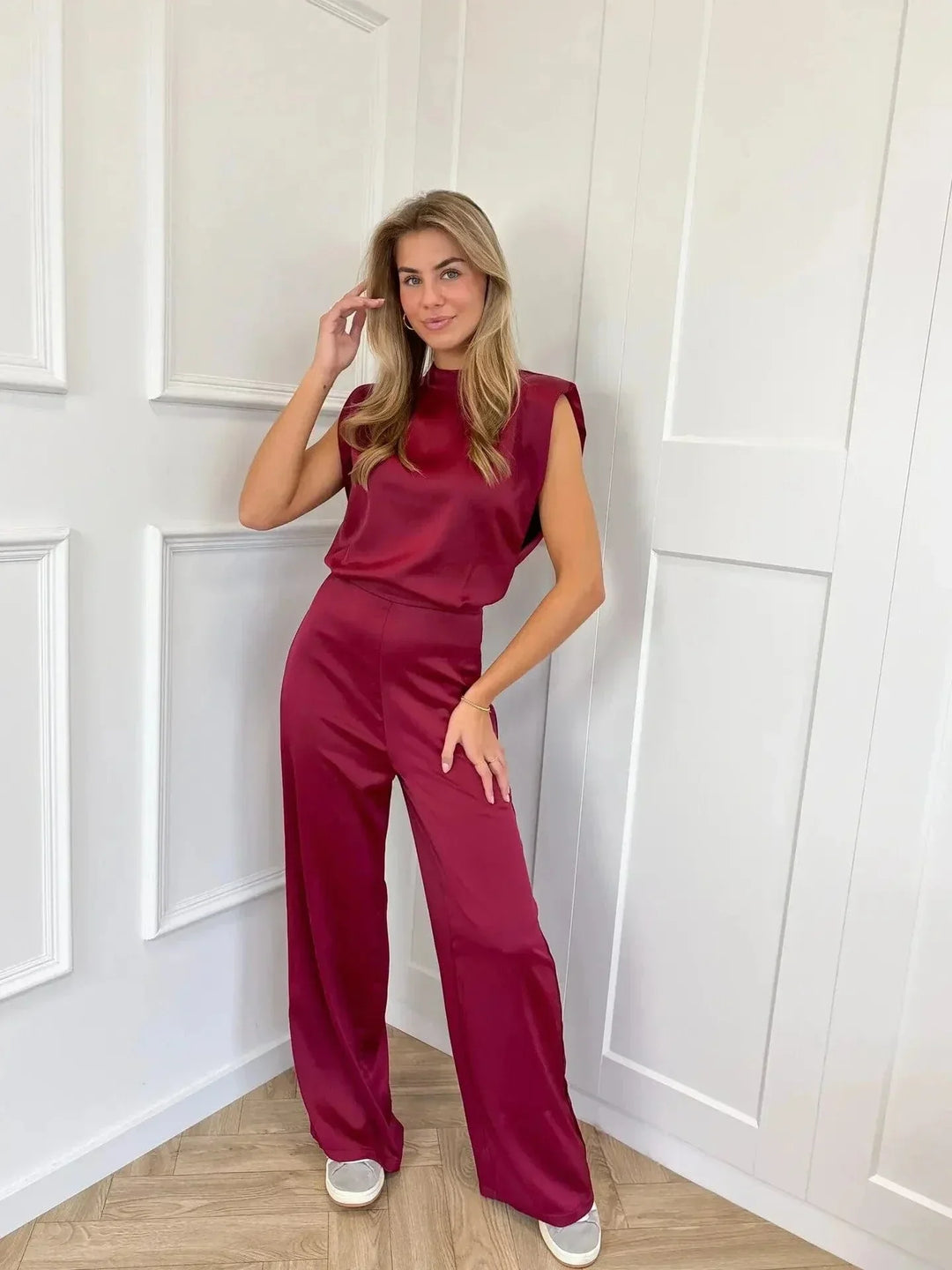 Kvinnors Eleganta Vida Byxdress Ärmös Hög Hals Flödande Kvällsavslappnad Chic Outfit