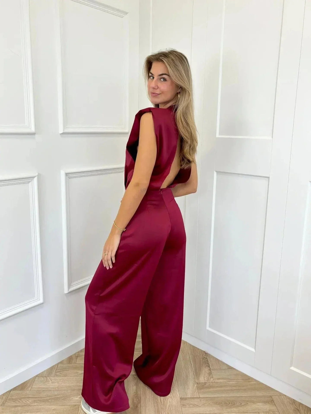 Kvinnors Eleganta Vida Byxdress Ärmös Hög Hals Flödande Kvällsavslappnad Chic Outfit
