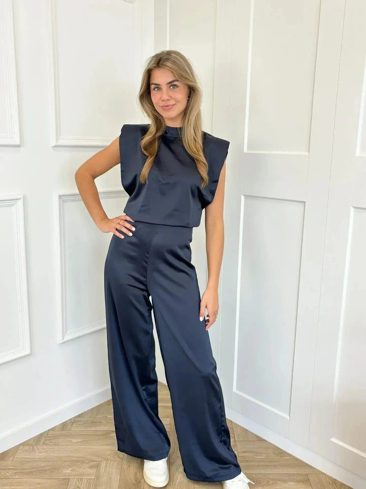 Kvinnors Eleganta Vida Byxdress Ärmös Hög Hals Flödande Kvällsavslappnad Chic Outfit