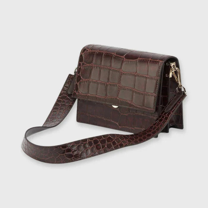 Kvinnors Strukturerade Väska med Krokodilstruktur och Flap