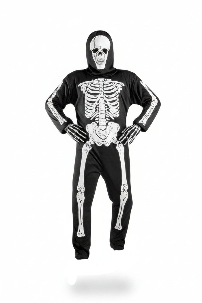 Barnens skelettkostym med skallemask för Halloween