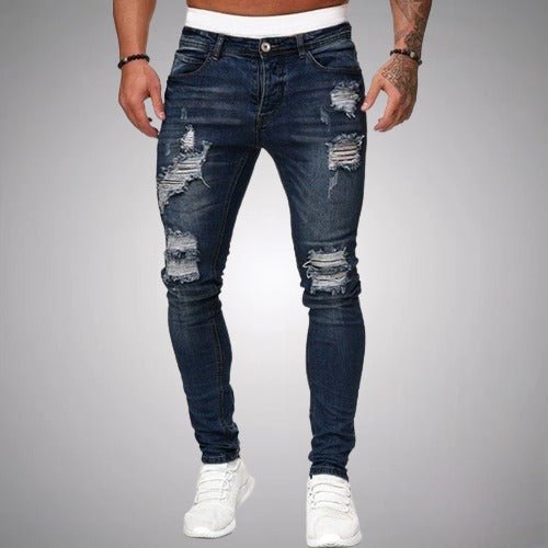 Mäns Stretch Ripped Jeans – Slim Fit Bekväm Stilig Hållbar Casual Vardags Denim
