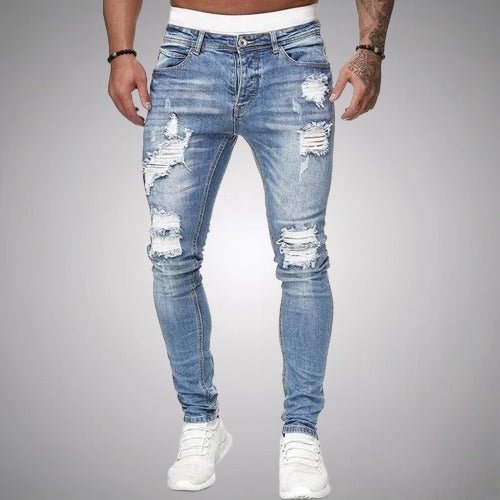 Mäns Stretch Ripped Jeans – Slim Fit Bekväm Stilig Hållbar Casual Vardags Denim