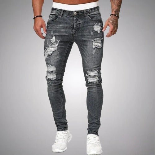 Mäns Stretch Ripped Jeans – Slim Fit Bekväm Stilig Hållbar Casual Vardags Denim