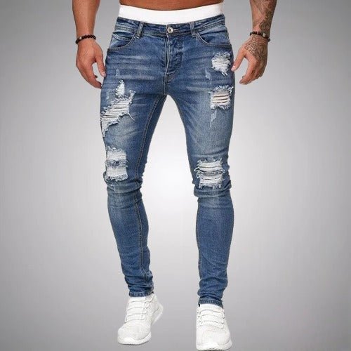 Mäns Stretch Ripped Jeans – Slim Fit Bekväm Stilig Hållbar Casual Vardags Denim