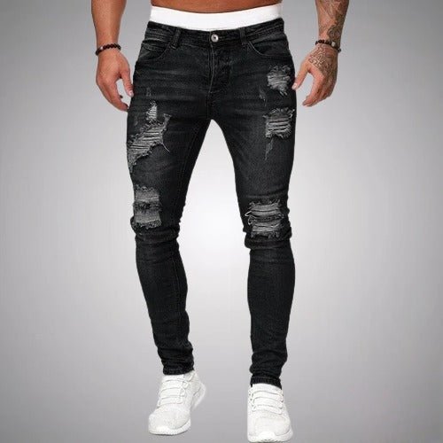 Mäns Stretch Ripped Jeans – Slim Fit Bekväm Stilig Hållbar Casual Vardags Denim