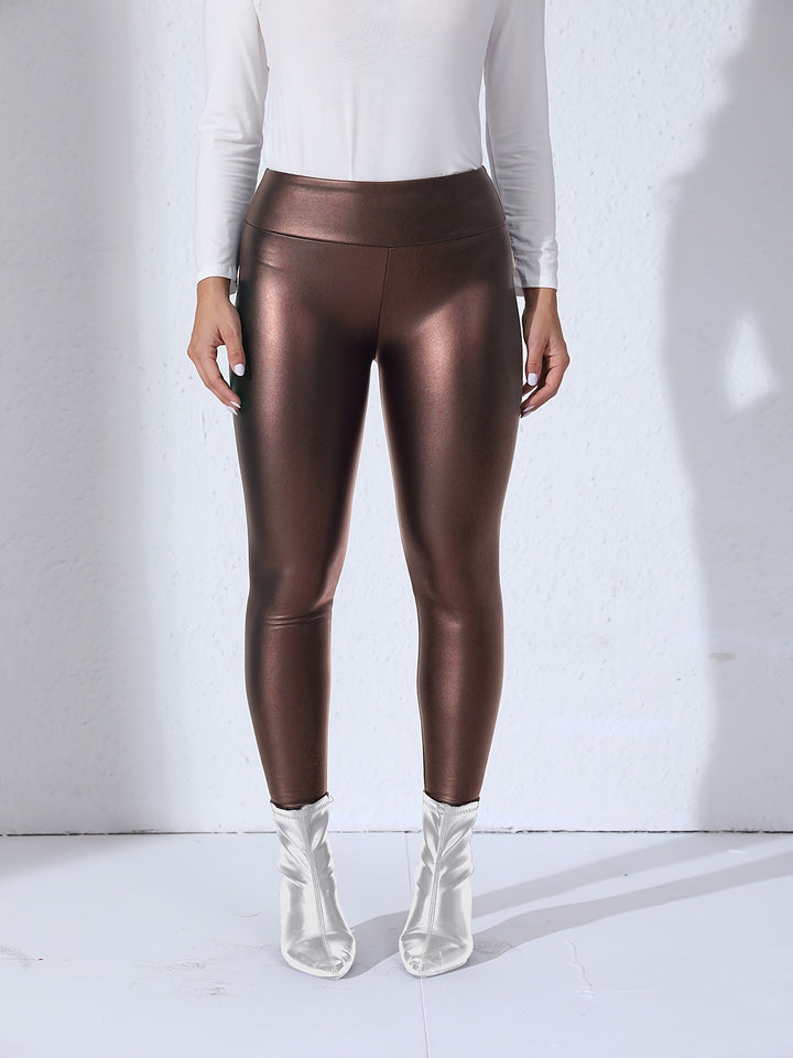 Kvinnors PU-läder leggings Hög midja Stretch Slim Fit Stilig vardaglig casual byxor