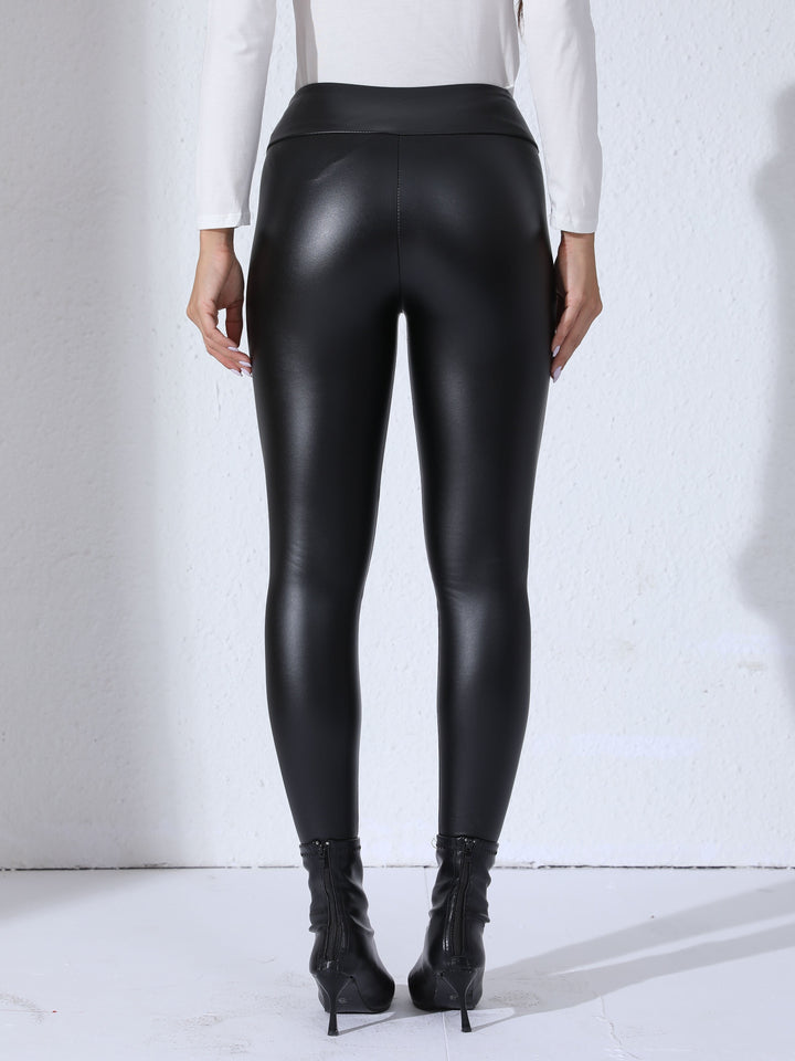 Kvinnors PU-läder leggings Hög midja Stretch Slim Fit Stilig vardaglig casual byxor