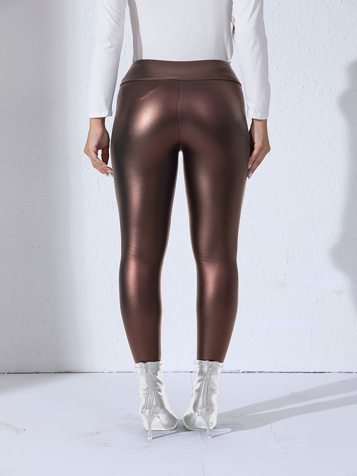 Kvinnors PU-läder leggings Hög midja Stretch Slim Fit Stilig vardaglig casual byxor