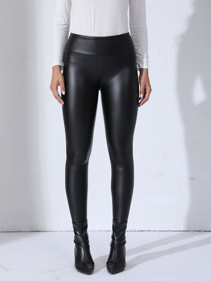 Kvinnors PU-läder leggings Hög midja Stretch Slim Fit Stilig vardaglig casual byxor