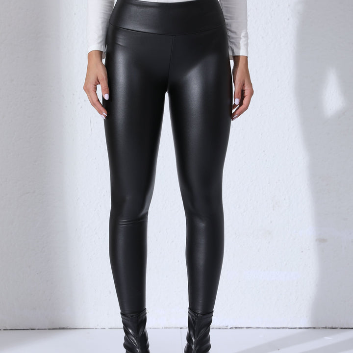 Kvinnors PU-läder leggings Hög midja Stretch Slim Fit Stilig vardaglig casual byxor